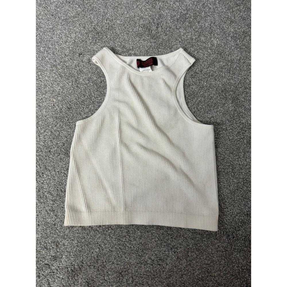 Love Nation Women White Ribbed Cropped Tank Top Shirt Size S/M Style 32738